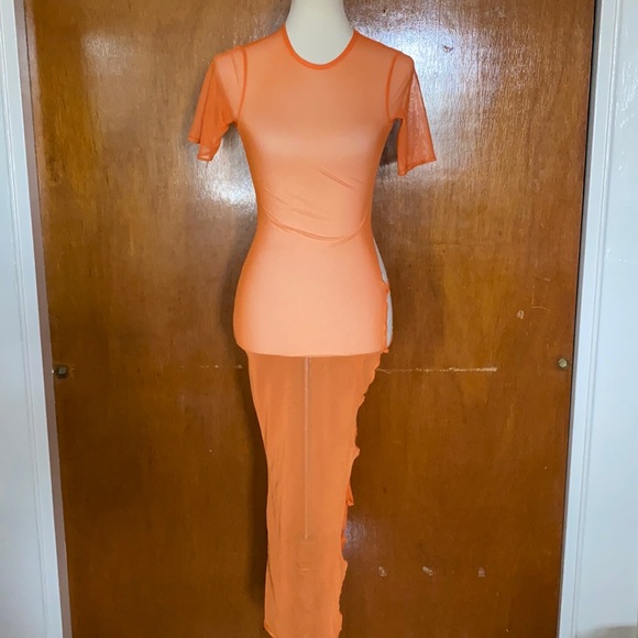 Orange Mesh Cut out side Midaxi Dress 🧡 - Picture 5 of 7